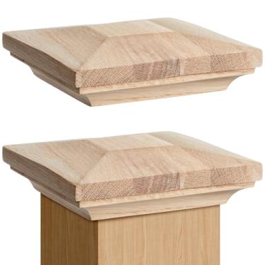 Imagem de Sasylvia Pacote com 2 tampas de poste de madeira de 8,9 cm x 9 cm, kit de montagem de carvalho branco para escadas internas, cercas externas, caixas de correio e decks