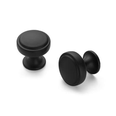 Imagem de HARPOON Puxadores de armário, puxador redondo vintage, puxador de gaveta moderno, ferragens de armário de bar de cozinha, pacote com 10, preto fosco de 2,8 cm