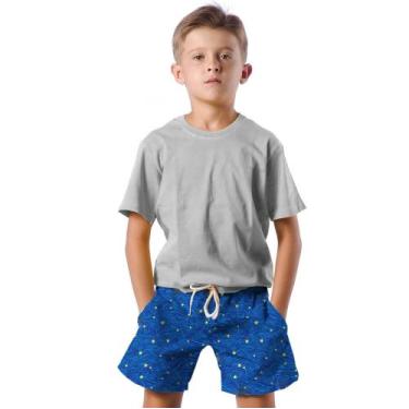 Imagem de Shorts Infantil Bermuda Calção Praia Verão Estrelas Arte Céu Azul Star