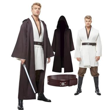 Imagem de Túnica masculina cosplay fantasia para adultos, roupão de Halloween, uniforme com capuz, conjunto completo, Branco, XXG