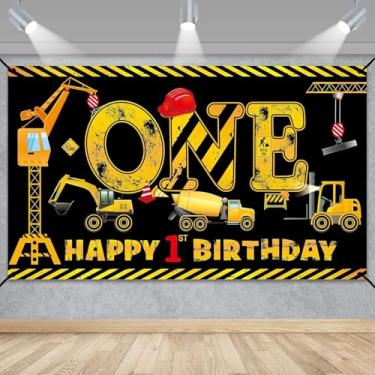 Imagem de Decoração de banner de 1º aniversário de construção, para meninos, crianças, caminhão basculante, tema de construção, suprimentos para festa de aniversário, escavadeira, guindaste, escavadeira, sinal