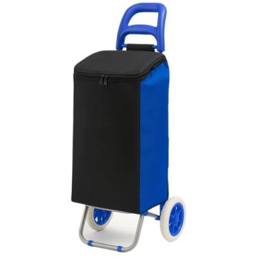 Imagem de Bolsa em nylon reforçado para carrinho de feira — Tampa com zíper, segura para transportar itens(Azul)