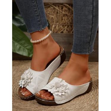 Imagem de Sandália feminina elegante de verão ortopédica deslizante feminina leve e grossa com suporte de arco para fascite plantar confortável, Branco/flor, 36
