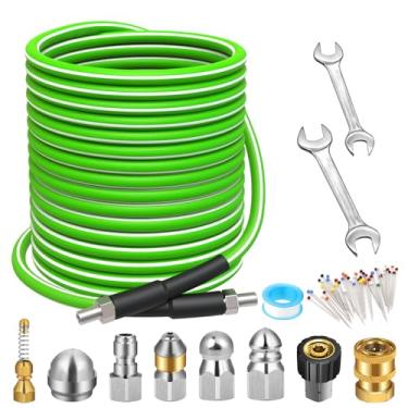 Imagem de West Bay Kit de jateador de esgoto de 3,5 m para lavadora de pressão, mangueira de limpeza de drenagem de 5800 PSI 1/4 polegada NPT canto giratório e botão nariz esgoto bico bico de jateamento chave
