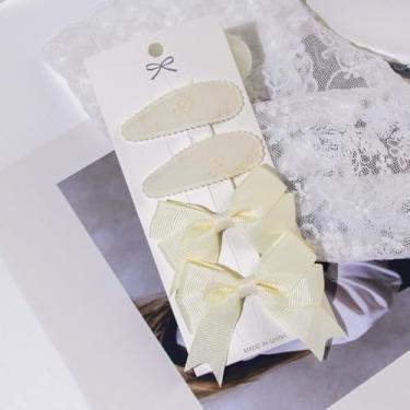 Imagem de 4 peças de laços de cabelo para mulheres, design de laço de poliéster, fitas bege, acessórios de grampo de cabelo grandes