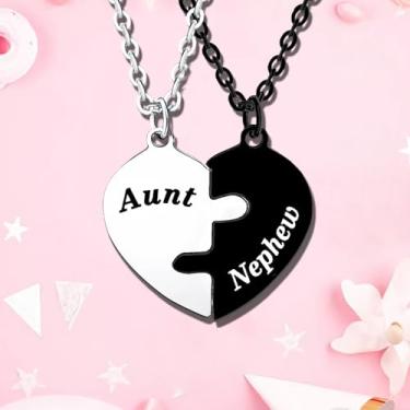 Imagem de Colar combinando com coração de tia e sobrinho, presente de tia da sobrinha, sobrinho, dia das mães, presente de aniversário para tia, One Size, Aço inoxidável, Sem Pedra Preciosa