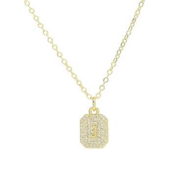 Imagem de 1 conjunto de cartão quadrado de letra A a Z banhado a prata com colar de diamantes para mulheres, colar para mulheres, joias finas, presente para mamãe, 48.5cm, Cobre, Sem Pedra Preciosa