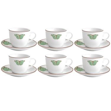 Imagem de Jogo Xícaras Café Com Pires 220Ml 6 Pçs Borboleta Porcelana
