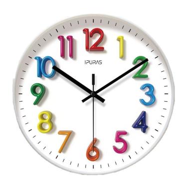 Imagem de Relógio de parede colorido de quartzo antiaderente de 30 cm para quarto de crianças