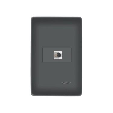 Imagem de Tomada Para Telefone Fame Habitat Black Rj11 4 Vias Com Placa 4x2 Preto