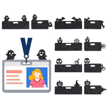 Imagem de BENECREAT 10 peças de enfeite de crachá de Halloween, 10 estilos fofos porta-crachás de identificação decorativos de acrílico para escritório, médico, professor, aluno, cartão de nome