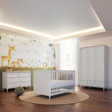 Imagem de Quarto Bebê Fofura 3 Peças Com Berço Cômoda E Guarda Roupa Cor Branco 