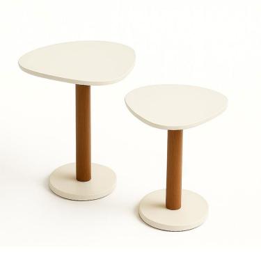 Imagem de Kit 2 Mesas Laterais De Canto Monopé Com Tampo Orgânico Cor Branco
