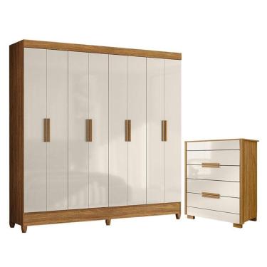 Imagem de Guarda Roupa Casal Marajó E Cômoda Dhara Freijó Off White - Moval