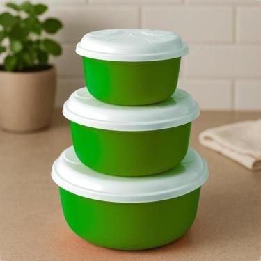 Imagem de Kit 3 Potes Redondos Plástico P M G Com Tampa Branca Armário Cozinha L