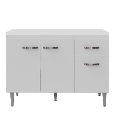 Imagem de Balcão Gabinete Para Pia Com Tampo 120cm 3 Portas E 1 Gaveta Gabriela Branco - Ajl Móveis