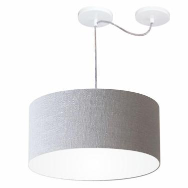 Imagem de Lustre Pendente Cilíndrico Com Desvio De Centro Md-4151 Cúpula Em Tecido 50x25cm Rustico Cinza - Bivolt