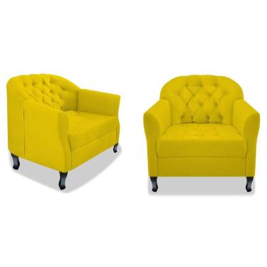 Imagem de Kit 02 Poltrona Julia A02 Suede Doce Sonho Móveis Amarelo