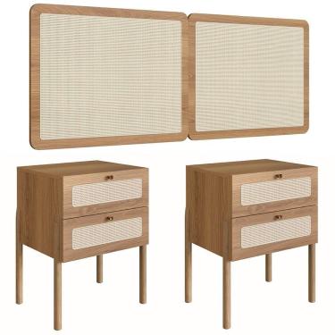 Imagem de Cabeceira Casal Queen E 2 Mesas Pés Madeira Arlo A10 Hanover - Mpozenato