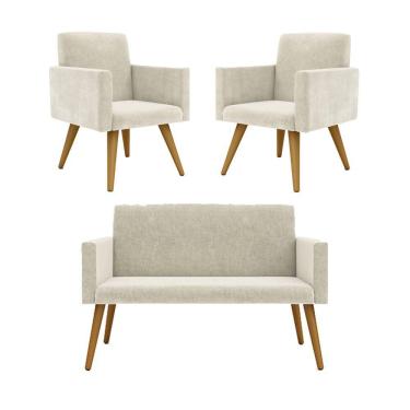 Imagem de Kit Namoradeira + 2 Poltronas Decorativas Sala bege