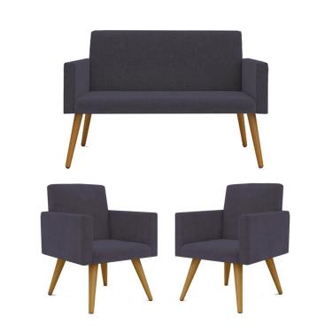 Imagem de Kit Sofá Namoradeira + 2 Poltronas Sala Estar Balaqui Decor Cor:cinza