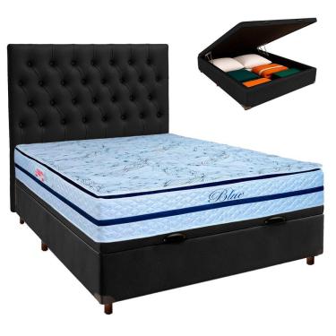Imagem de Cama + Bau Preto E Colchão Molas Ensacadas Casal - Blue Paropas + Cabeceira