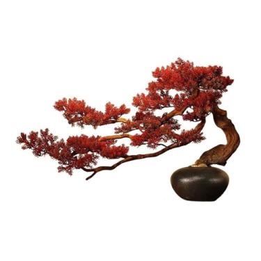 Imagem de Árvore artificial Simulação chinesa Bonsai Zen Plantas verdes falsas em vasos Ornamentos Sala de estar Entrada Arranjo flores