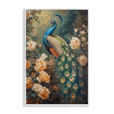 Imagem de Stupell Industries Arte giclée emoldurada preta pavão azul Morris, design por Petal Prints Design, 61 x 40 cm