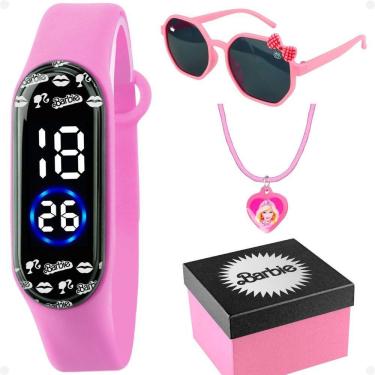 Imagem de Relogio Infantil Digital Rosa Barbie + Caixa + Oculos Sol Resistente Menina Proteção Uv Presente