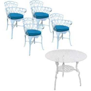 Imagem de 4 Cadeiras Viena Alumínio Mesa área Externa Jardim Varanda Azul Claro