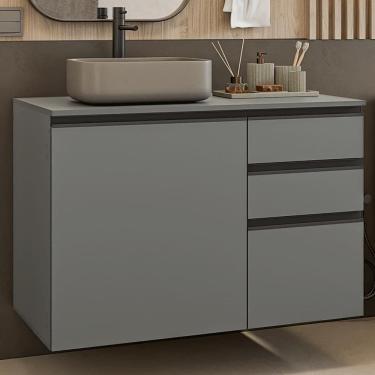 Imagem de Gabinete Suspenso Para Banheiro 100cm 1 Porta 3 Gavetas Nice Madesa 03 Cinza