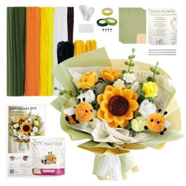 Imagem de SNAIL GARDEN Kit de limpeza de cachimbo com papel de embrulho, kit de flores de limpador de cachimbo com 2 abelhas, kit de fabricação de flores de girassol DIY com tutorial em vídeo passo a passo para
