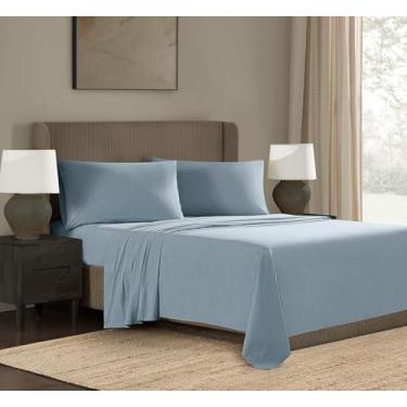 Imagem de Frye Conjunto de lençóis King com bolso profundo de algodão e poliéster, 55% algodão/45% poliéster, 4 peças, todas as estações, tamanho adulto, certificado Oeko-TEX