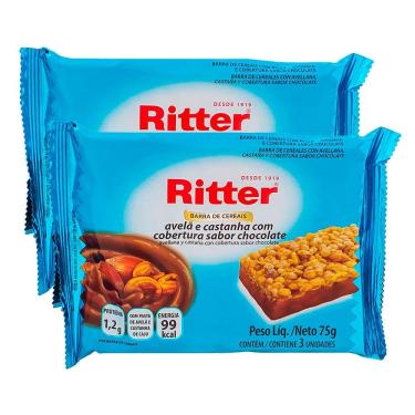 Imagem de Barra de Cereais Ritter Avelã e Castanha com Cobertura Sabor Chocolate com 3 Unidades | Kit com duas unidades