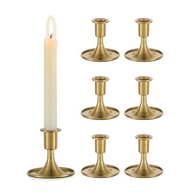 Imagem de Romadedi Castiçais dourados - Castiçais de latão cônicos para mesa de casamento, centro de mesa, decoração festiva de cornija de Natal, decoração de casa, conjunto de 6