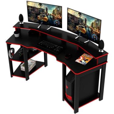 Imagem de Mesa Para Computador Gamer Espaço Para 2 Monitores E Cpu Preto/vermelho
