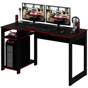 Imagem de Mesa Para Computador Gamer Espaço Para 2 Monitores E Cpu Preto/vermelho