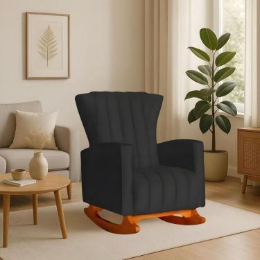 Imagem de Poltrona Amamentação E Descanso Pés Balanço Libia Suede Suede Preto