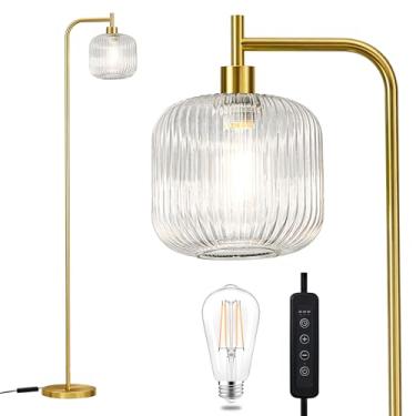 Imagem de MAYNA Luminária de chão de vidro, sala de estar, lâmpada vertical moderna, interruptor de controle remoto com abajur de vidro, lâmpada de 170 cm de altura adequada para quarto e estudo (lâmpada LED de