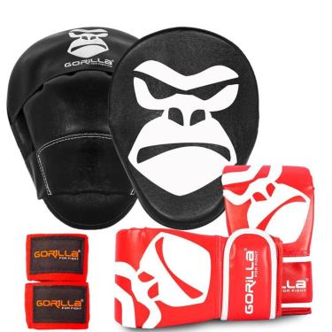 Imagem de Manopla De Foco + Luva Bate Saco Pro Treino Boxe + Bandagem Elástica Muay Thai 3 Metros Gorilla-Unissex