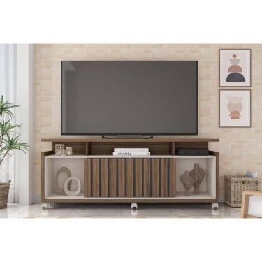 Imagem de Rack Bancada P/ Tv Até 70 Pol Oásis C/ Ripado E Rodizios 160cm Nogueira San Remo/off White - Caemmun