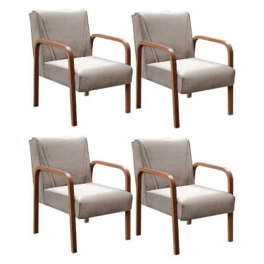 Imagem de Kit 4 Poltronas Anita Moderna Decorativa Braço Madeira Veludo Capuccino 250