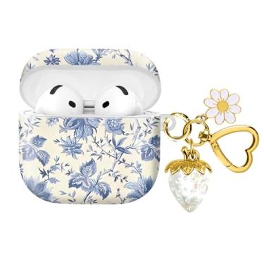 Imagem de Compatível com AirPod 4, 2024, a capa de fone de ouvido sem fio de proteção total à prova de choque vem com um lindo e lindo pingente de chaveiro de morango, adequado para mulheres (flores de cristal