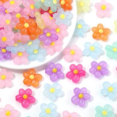 Imagem de 60 peças de contas de flores de acrílico Juimtien para fazer joias, contas focais coloridas grandes de 21 mm, pingentes florais para chaveiros faça você mesmo, canetas com contas, pulseiras, colares