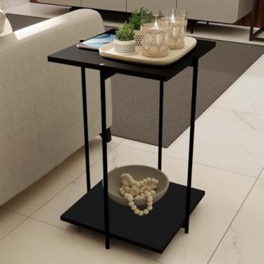 Imagem de Mesa Dobravel Portatil，Mesa Lateral Dobrável Mesa Auxiliar Alta Apoio Sala Sofa Estilo Industrial(Preto Tampo Duplo)
