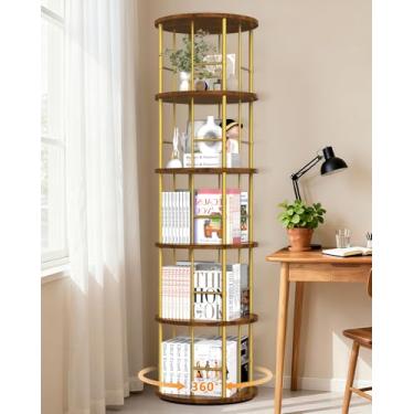 Imagem de Purrlato Estante rotativa de 5 níveis – estante giratória de 360°, organizador de armazenamento estreito empilhável, prateleira giratória alta que economiza espaço para canto, quarto, sala de estar ou