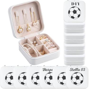 Imagem de Mindoub Pacote com 12 caixas de joias de futebol portátil para o time faça você mesmo, nome pessoal, pequena viagem, estojo de joias esportivas, presentes a granel para jogadores de times de futebol