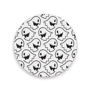 Imagem de JUZIHAI Conjunto de 2 porta-copos assustadores de Halloween, porta-copos redondos de pedra de cerâmica absorvente de 9 cm com base de cortiça, tapete de proteção de mesa para cozinha, bar, decoração