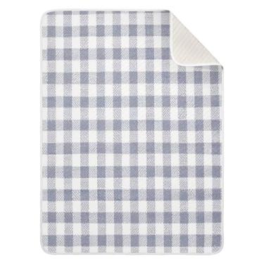 Imagem de Qilmy Cobertor de bebê Blue Check 76 x 101 cm, cobertor infantil de algodão macio para meninos e meninas, cobertor infantil leve e quente para berço, carrinho de bebê, soneca, recém-nascido