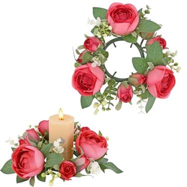 Imagem de Anel de vela para o Dia dos Namorados, guirlanda artificial, rosa, floral, suporte de vela, mini guirlanda para pendurar para dia dos namorados, casamento, dia das mães, mesa de centro de mesa, porta